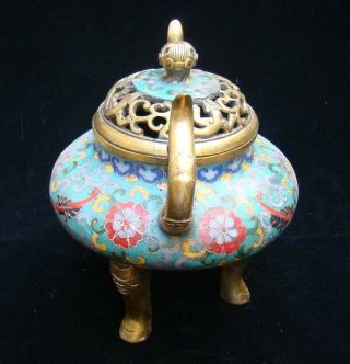 Handmade Carving Statue Elephant Brass Cloisonne Enamel Incense Burner 02 7