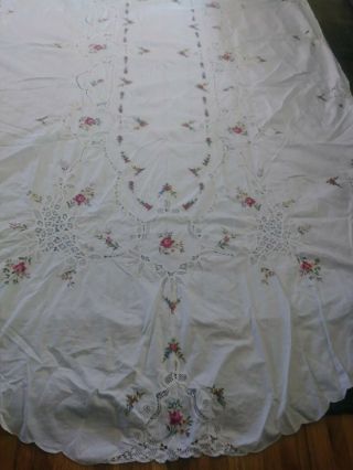 Large Oval cross stitched Embroidered Lace table cloth vintage Battenberg 6