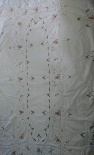 Large Oval cross stitched Embroidered Lace table cloth vintage Battenberg 7