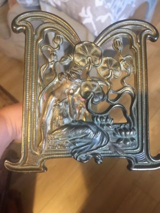 Art Nouveau Brass Sliding Book End Holder Old