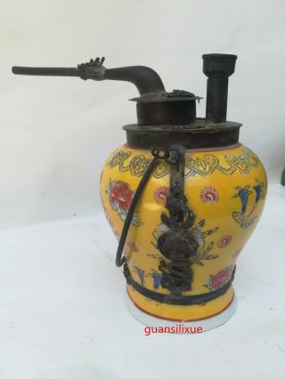 Chinese Tibet Silver Copper Inlay Porcelain Smoke Hookah Filtered Water Pipe Pot