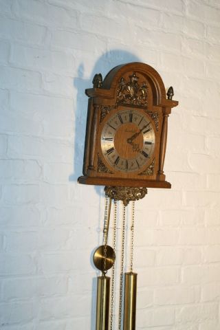 ANTIQUE vintage dutch wall clock good running FHS movement brass oak k14 8
