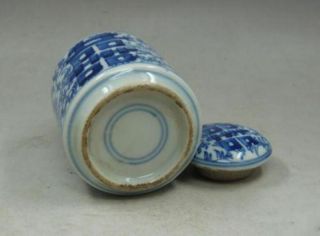 Chinese old Handmade painting flowers blue and white porcelain Tea caddy pot 2