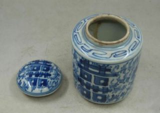 Chinese old Handmade painting flowers blue and white porcelain Tea caddy pot 5