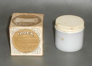 c1920 Antique Iodex Medicine Medical Milk Glass Jar w/ Contents 3