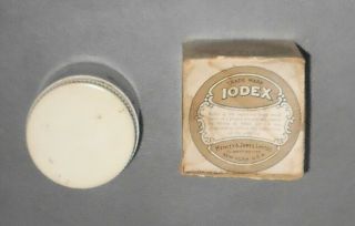 c1920 Antique Iodex Medicine Medical Milk Glass Jar w/ Contents 4