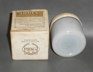 c1920 Antique Iodex Medicine Medical Milk Glass Jar w/ Contents 5
