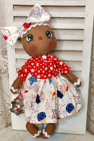 Primitive Gingerbread Doll Patriotic Americana Usa Shelf Sitter