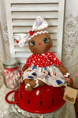 Primitive Gingerbread Doll Patriotic Americana USA Shelf Sitter 2