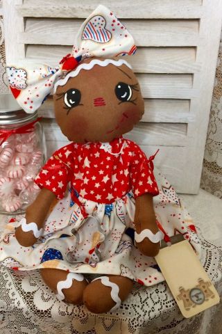 Primitive Gingerbread Doll Patriotic Americana USA Shelf Sitter 3
