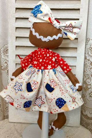 Primitive Gingerbread Doll Patriotic Americana USA Shelf Sitter 5