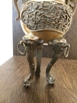 ANTIQUE BRONZE ORIENTAL CHINESE CENSER LOVELY PATINA 3