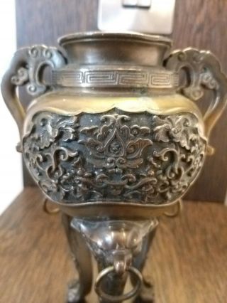 ANTIQUE BRONZE ORIENTAL CHINESE CENSER LOVELY PATINA 4