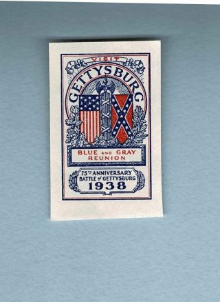 Antique Vintage Civil War Blue Gray Reunion 1938 Gettysburg Miniature Poster Sta