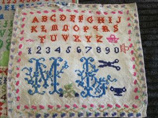 c.  1914 French Child ' s Hand Stitched Samplers x 3 2