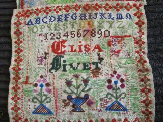 c.  1914 French Child ' s Hand Stitched Samplers x 3 6