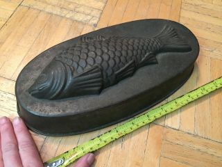 Mid 19th Century Tin Food Mold Of A Fish Flat Oval Form W Nicely Detailed Fish