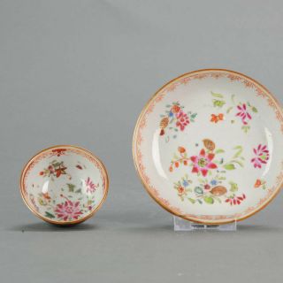 Antique 18th Chinese Porcelain Tea Bowl Cup Saucer Batavian Famille Rose.