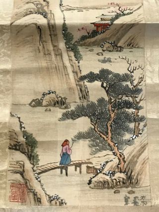 Antique Chinese Scroll Painting On Silk Seal Marked And Signed