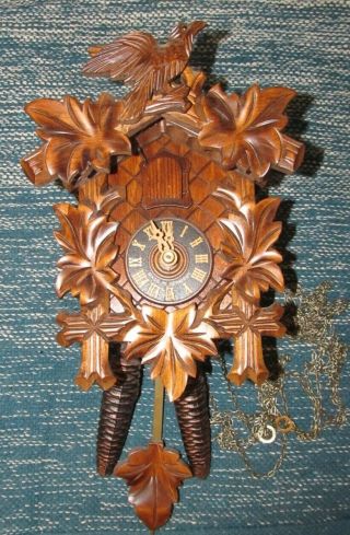Old German Black Forest Traditional Hand Carved Cuckoo Clock