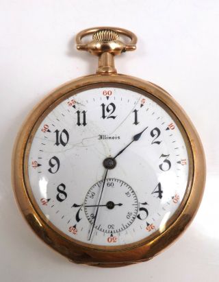 Running 1912 Illinois Grade 255 Model 1 12s 17j Gold Plated Pocket Watch W9