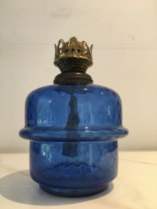 Antique Blue Drop In Glass Oil Lamp Fount Single Wick