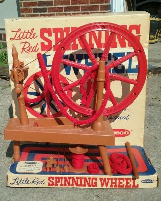 1961 Vintage Little Red Spinning Wheel By Remco