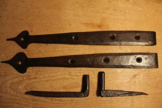 Antique Wrought Iron Strap Hinges Plank Door Arrow Ends Hanging Pins