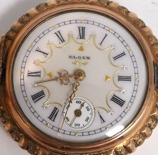 Running 1896 Elgin Grade 129 Model 0s 15j Fancy Dial Gold Plate Pocket Watch W11
