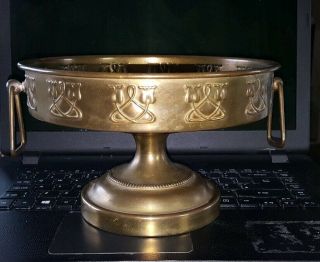 Arts And Crafts Movement Brass Bowl With Handles Tazza Tulips Design Fruit Bowl