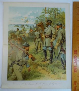 Rare Antique Litho Print Stonewall Jackson Battle Bull Run 1861 Civil War 1900