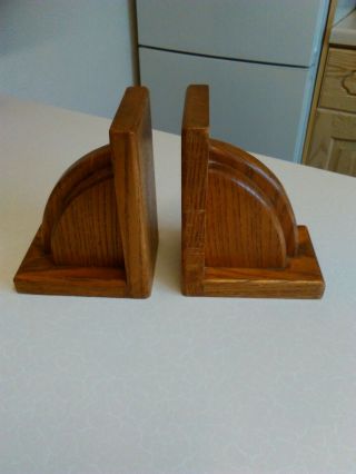 Vintage Art Deco Stained Pine Bookends (1681)