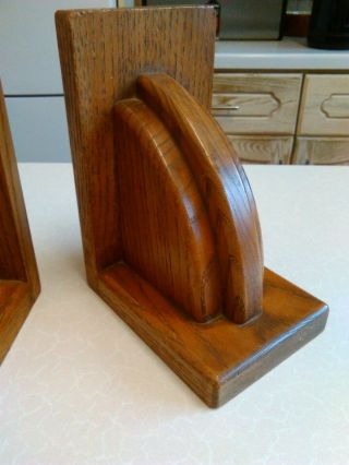 Vintage Art Deco Stained Pine Bookends (1681) 3