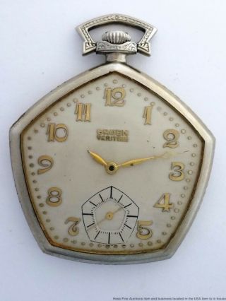 Gruen Pentagon Verithin Art Deco Antique 17j Open Face Running Pocket Watch