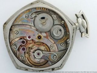 Gruen Pentagon Verithin Art Deco Antique 17j Open Face Running Pocket Watch 3