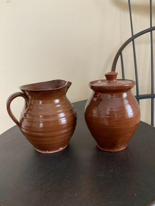 Old Sturbridge Village Pottery Redware Small Pitcher And Jar Set