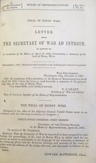 Trial Of Henry Wirz - Andersonville Prison - War Crimes - Rare 1st Ed.  - Civil War - 1867