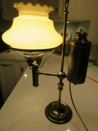 Antique Brass Oil Single Student Lamp Converted Electric Unpolished Vgc