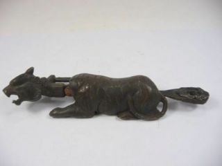 Old Handwork China Decorated Copper Usable Tiger Shaped Lock And Key Nr B02