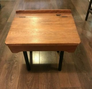 Stunning Vintage wooden flip top school desk / side table 2