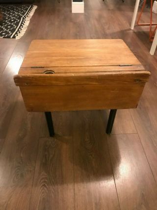 Stunning Vintage wooden flip top school desk / side table 5