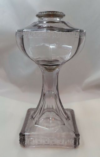 Vintage/Antique Pressed Glass Oil Lamp Font & Base - Bryce Brothers - Greek Key 2