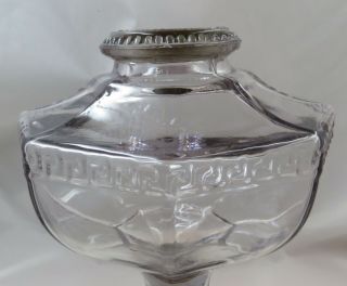 Vintage/Antique Pressed Glass Oil Lamp Font & Base - Bryce Brothers - Greek Key 5