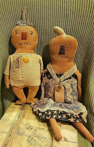Ooak Primitive Artist Made Cloth Rag Doll Pumpkin Folk Prim Pumpkin People