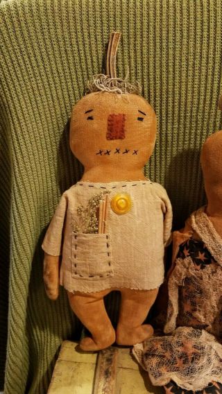 OOAK Primitive Artist Made Cloth Rag Doll PUMPKIN FOLK PRIM PUMPKIN PEOPLE 2