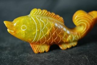 Exquisite Chinese Natural Old Jade Carved Fish Lucky Big Statue J9