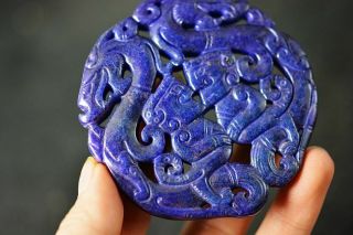 Exquisite Chinese Old Jade Two - Sided Carved Dragon/people Pendant J9