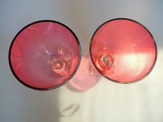 Cranberry Glass Vases Set of 2 Clear Glass Base 8 