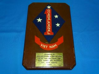 Vietnam War Era Plaque,  Guadalcanal Usmc To Maj.  Gen.  Simpson 1969 (15)