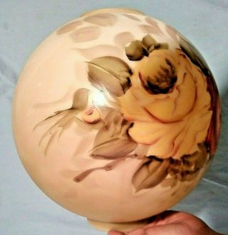 Antique Hand Painted GWTW Glass Oil Lamp Globe YELLOW ROSE Gone w/ the Wind 10 